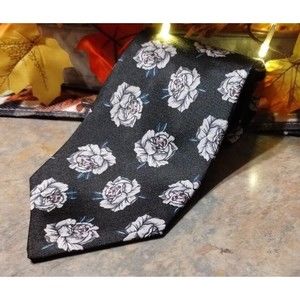 black NECK TIE BY K*E*T*C*H 95% POLYESTER 5 % silk FINE MENS WEAR white rose